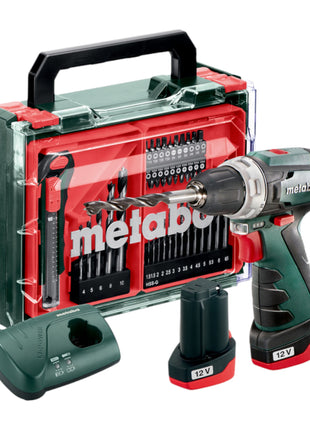 Metabo Powermaxx BS Basic Set perceuse-visseuse sans fil 12 V 34 Nm (600080710) + 2x batteries 2,0 Ah + chargeur + jeu d'accessoires 41 pièces + mallette