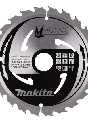 Makita M-FORCE Kreissägeblatt 185 x 30 x 2,0 mm 24 Zähne ( B-32035 ) für Holz