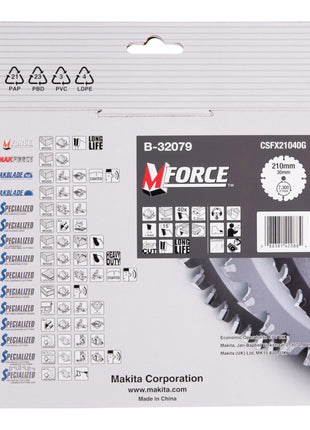 Makita M-FORCE Kreissägeblatt 210 x 30 x 2,3 mm 40 Zähne ( B-32079 ) für Holz