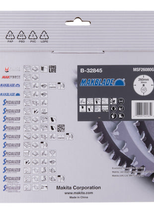 Makita MAKBLADE Kreissägeblatt 260 x 30 x 2,3 mm 80 Zähne ( B-32845 ) für Holz