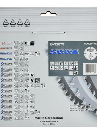 Makita MAKBLADE Kreissägeblatt 260 x 30 x 2,3 mm 100 Zähne ( B-32873 ) für Holz