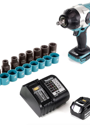 Makita DTW 1002 SM1 Akku Schlagschrauber 1/2“ 18V 1000Nm Brushless + 1x Akku 4,0Ah + Ladegerät + 9tlg. Steckschlüssel Set - ohne Makpac - Toolbrothers