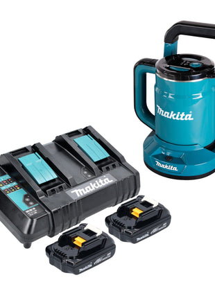 Makita DKT 360 CY2 Akku Wasserkocher 36 V ( 2x 18 V ) 0,8 L  + 2x Akku 1,5 Ah + Doppelladegerät