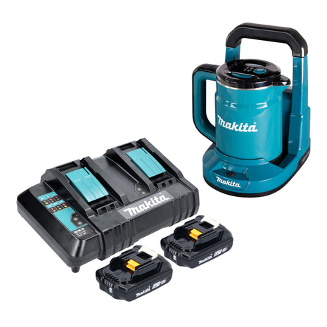 Hervidor de batería Makita DKT 360 CA2 36 V (2x 18 V) 0,8 L + 2x batería 2,0 Ah + cargador doble