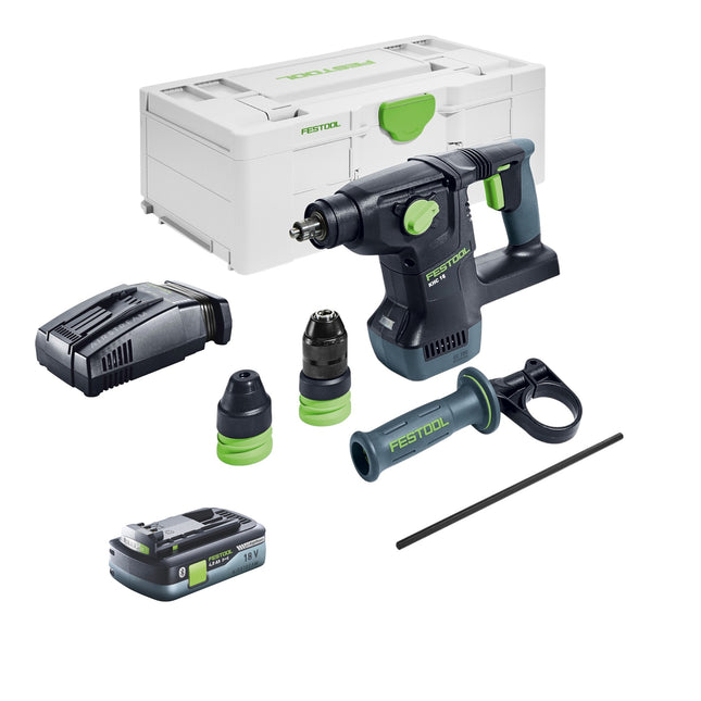 Martillo combinado sin cable Festool KHC 18 EB-Basic 18 V 2,6 J SDS-Plus Brushless + 1x batería recargable 4,0 Ah + cargador rápido + systainer
