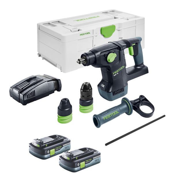 Martillo combinado sin cable Festool KHC 18 EB-Basic 18 V 2,6 J SDS-Plus Brushless + 2x batería 4,0 Ah + cargador rápido + systainer