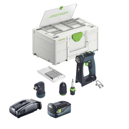 Festool CXS 18-Basic-Set taladro atornillador a batería 18 V 40 Nm sin escobillas + 1x batería recargable 5,0 Ah + cargador rápido + systainer