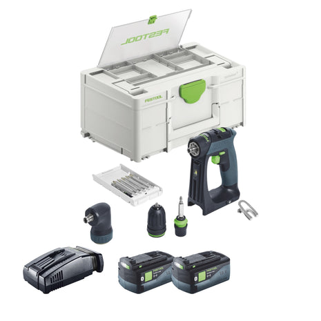 Festool CXS 18-Juego básico taladro atornillador inalámbrico 18 V 40 Nm sin escobillas + 2 baterías 5,0 Ah + cargador rápido + systainer