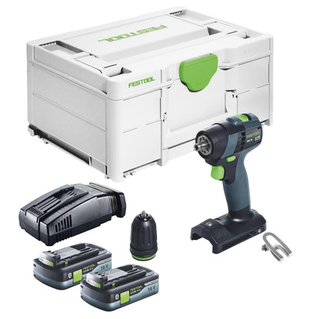 Festool TXS 18-Basic taladro atornillador a batería 18 V 40 Nm sin escobillas + 2x baterías 4,0 Ah + cargador rápido + systainer