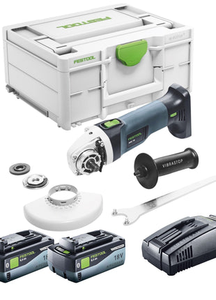 Meuleuse d'angle sur batterie Festool AGC 18-125 EB-Basic 18 V 125 mm sans balais + 2x batteries 8,0 Ah + chargeur rapide + systainer