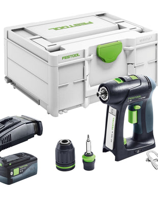 Taladro atornillador a batería Festool C 18 Basic 18 V 45 Nm sin escobillas + 1x batería 5,0 Ah + cargador rápido + systainer