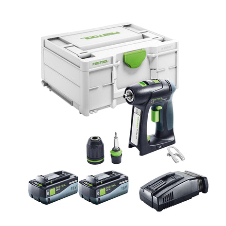 Taladro atornillador a batería Festool C 18 Basic 18 V 45 Nm sin escobillas + 2 baterías 8,0 Ah + cargador rápido + systainer