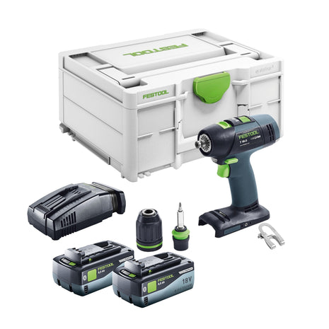 Festool T 18+3 Basic Perceuse-visseuse sans fil 18 V 50 Nm Brushless + 2x batterie 8,0 Ah + chargeur rapide + Systainer