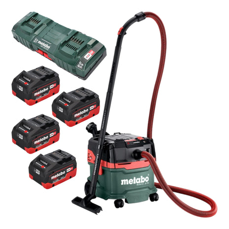 Metabo AS 36 18 L 20 PC Akku Nass Trocken Sauger 36 V ( 2x 18 V ) 20 L + 4x LiHD Akku 8,0 Ah + Doppelladegerät