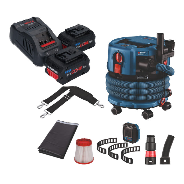 Bosch GAS 18V-12 MC Aspiratore professionale a batteria BITURBO Brushless + 2x batteria ProCore 5,5 Ah + caricatore rapido + accessori