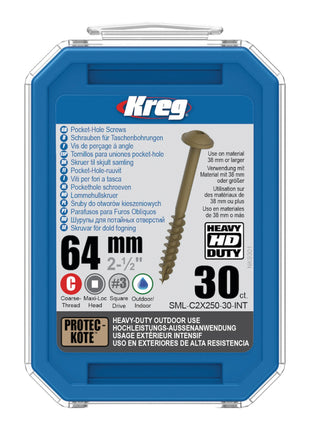 Kreg HD Protec-Kote Maxi-Loc Taschenlochschrauben 64 mm ( SML-C2X250-30-INT ) Grobgewinde 30 Stück