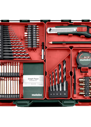 Metabo BS 18 Set Akku Bohrschrauber 18 V 48 Nm ( 602207710 ) + 2x Akku 2,0 Ah + Ladegerät + 74 tlg. mobile Werkstatt + Koffer