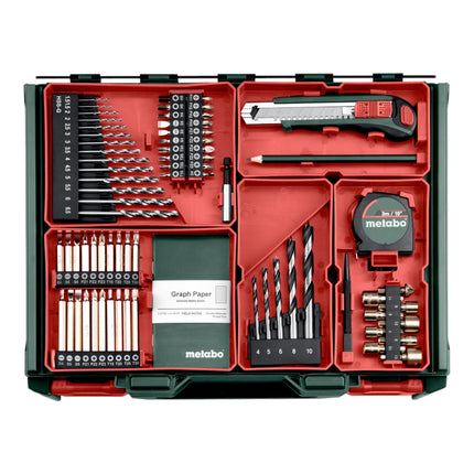Metabo BS 18 Set cordless drill driver 18 V 48 Nm ( 602207710 ) + 2x battery 2.0 Ah + charger + 74 pcs. mobile workshop + case