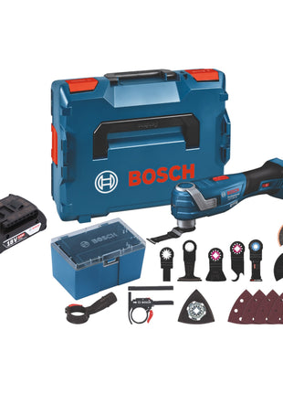 Bosch GOP 18V-34 Professional Akku Multi Cutter 18 V Starlock Plus + 1x Akku 2,0 Ah + 17 tlg. Zubehör + L-Boxx - ohne Ladegerät