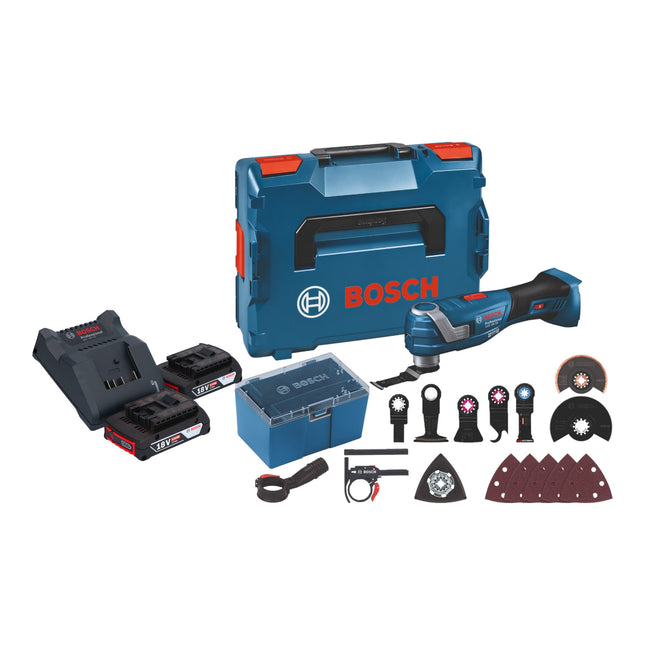Bosch GOP 18V-34 Cortadora profesional sin cable 18 V Starlock Plus + 2x acumulador 2,0 Ah + cargador + 17 accesorios + L-Boxx