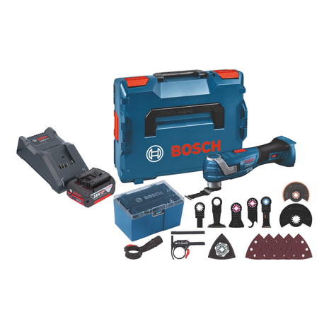 Bosch GOP 18V-34 Professional Cutter multifonction sans fil 18 V Starlock Plus + 1x batterie 4,0 Ah + chargeur + 17 pces. d'accessoires + L-Boxx