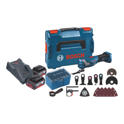 Bosch GOP 18V-34 Professional Cordless Multi Cutter 18 V Starlock Plus + 2x battery 4.0 Ah + charger + 17 pcs. accessories + L-Boxx