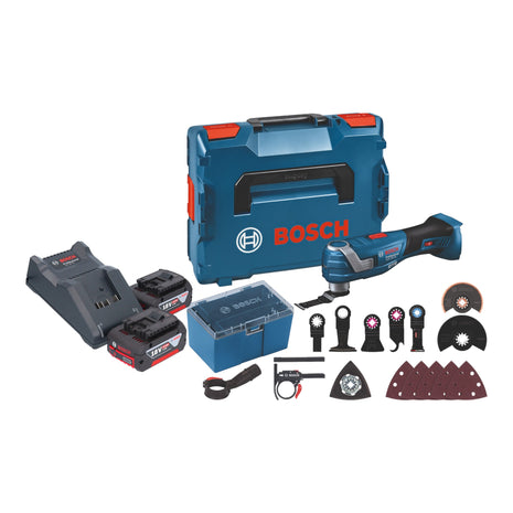 Bosch GOP 18V-34 Professional Cutter multifonctions sans fil 18 V Starlock Plus + 2x batterie 4,0 Ah + chargeur + 17 pces. d'accessoires + L-Boxx