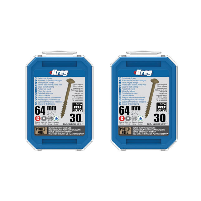 Kreg 2x HD Protec-Kote Maxi-Loc wkręty do otworów 64 mm (2x SML-C2X250-30-INT) gwint zgrubny 60 szt.