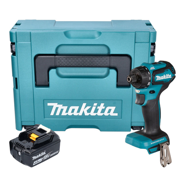 Makita DDF 083 M1J Taladro atornillador a batería 18 V 40 Nm 1/4'' sin escobillas + 1x batería recargable 4,0 Ah + Makpac - sin cargador