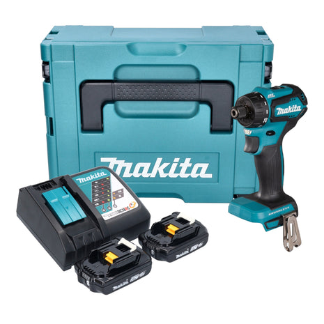 Makita DDF 083 RAJ taladro atornillador inalámbrico 18 V 40 Nm 1/4'' sin escobillas + 2x batería 2,0 Ah + cargador + Makpac