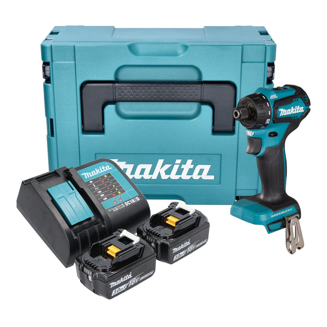 Taladro atornillador a batería Makita DDF 083 SFJ 18 V 40 Nm 1/4'' sin escobillas + 2x batería recargable 3,0 Ah + cargador + Makpac