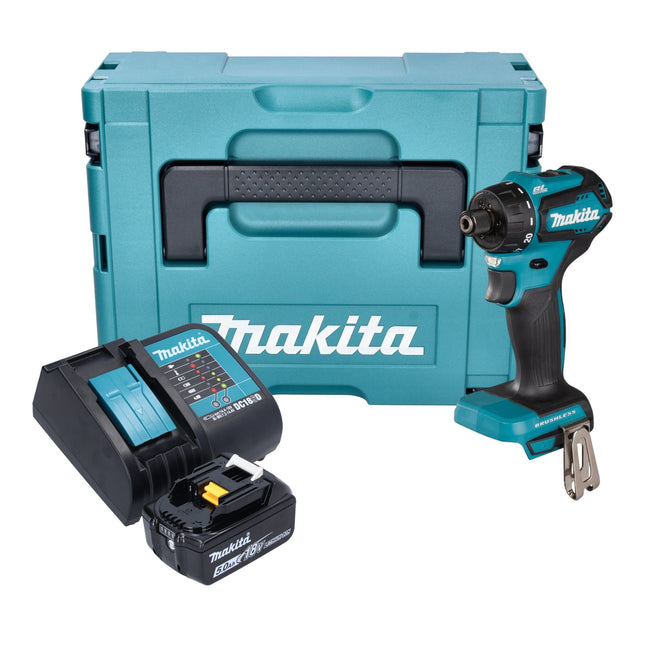 Taladro atornillador a batería Makita DDF 083 ST1J 18 V 40 Nm 1/4'' sin escobillas + 1x batería recargable 5,0 Ah + cargador + Makpac