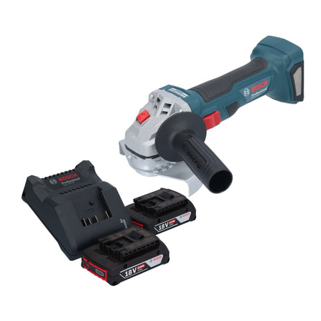 Bosch GWS 18V-7 Professional Akku Winkelschleifer 18 V 125 mm Brushless + 2x Akku 2,0 Ah + Ladegerät