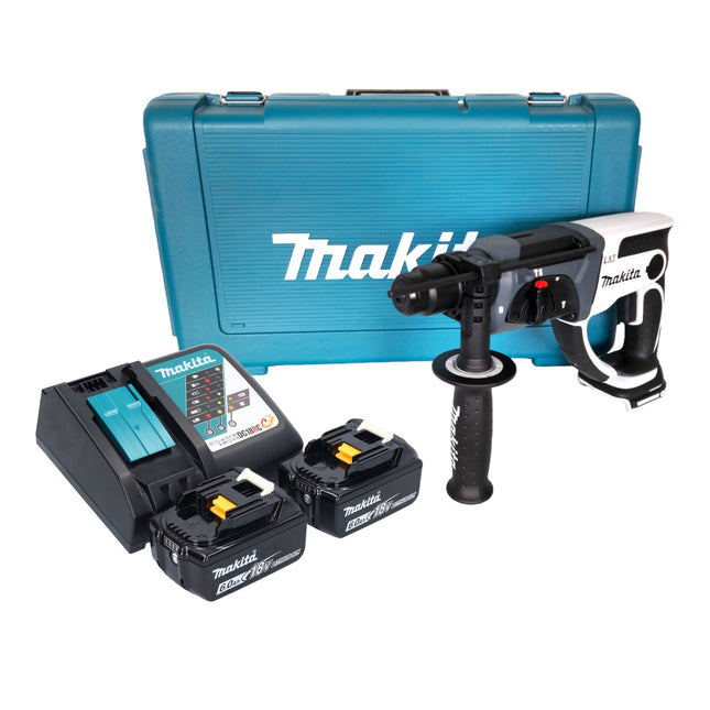 Makita DHR 202 RGW Marteau perforateur sans fil 18 V 20 mm 2,0 J blanc + 2x batterie 6,0 Ah + chargeur + coffret
