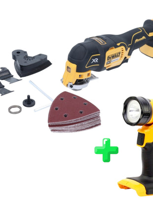 DeWalt DCS 355 N Akku Oszillierer Multitool 18 V Brushless + 29 tlg. Zubehör Set + DeWalt DCL 040 18V XR Li-Ion Akku Lampe