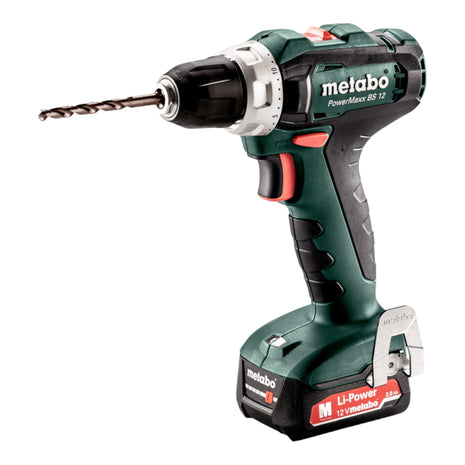 Metabo PowerMaxx BS 12 Set Akku Bohrschrauber 12 V 40 Nm ( 601036870 ) + 2x Akku 2,0 Ah + Ladegerät + Zubehör Set + Koffer