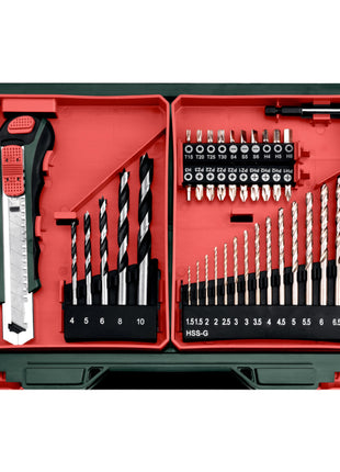 Metabo PowerMaxx SB Basic Set Taladro percutor inalámbrico 12 V 34 Nm (600385710) + 2 baterías de 2,0 Ah + cargador + set de accesorios de 41 piezas + maletín