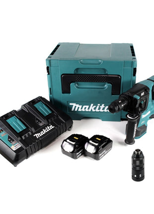 Makita DHR 281 PTJ Brushless Akku Bohrhammer 28 mm 2x 18 V für SDS-PLUS mit Schnellwechselfutter im Makpac + 2x 5,0 Ah Akku + Doppelladegerät - Toolbrothers