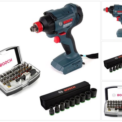 Bosch GDX 18 V-180 Li-Ion Akku Drehschlagschrauber Solo 180 Nm, 1/4" Innensechskant, 1/2" Außenvierkant + Steckschlüssel + 32 tlg. Bit-Set - ohne Akku, ohne Ladegerät - Toolbrothers