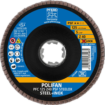 Disco lamellare PFERD X-LOCK PSF Z STEELOX ( 4000840252 ) Ø 125 mm granulometria 40 conica