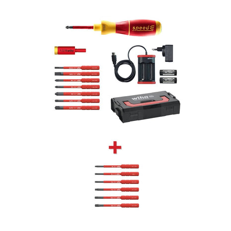 Wiha speedE® elektronischer Schraubendreher Set 2 + L-Boxx 13 tlg. + 2x 1,5 Ah Akku + Ladegerät +  Bits / TorqueAdapter ( 41912 ) + Bit Set slimBit Torx 6 tlg.  ( 42210 ) - Toolbrothers