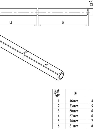 Ogro Goupille anti-panique 120 FS SECURE ( 3000267145 ) Carré 9 mm Goupille pleine divisée