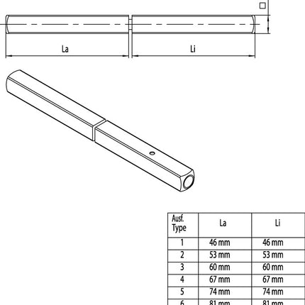 Ogro Panik-Stift 120 FS SECURE ( 3000267145 ) Vierkant 9 mm geteilter Vollstift