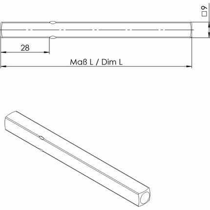 Sworzeń klamki Ogro FS OGRO 114 PB FS ( 3000267157 ) Kwadratowy sworzeń pełny 9 x 110 mm