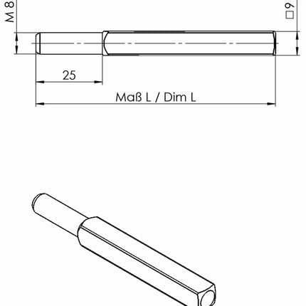 Perno intercambiabile Ogro FS OGRO 115 FS ( 3000267165 ) perno pieno quadrato 9 x 90 mm