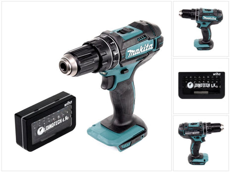 Makita DHP 482 Z Akku Schlagbohrschrauber 18 V 62Nm + 31 tlg. Wiha Bit Set Dinotech Edition - Toolbrothers