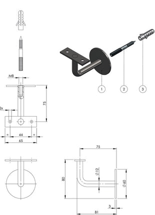 Soporte pasamanos Intersteel (3000210973) soporte recto acero inoxidable mate