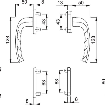 Hoppe balcony set New York 0810/961N/U10/... ( 3000203701 ) Aluminium F9016 Square 7 mm