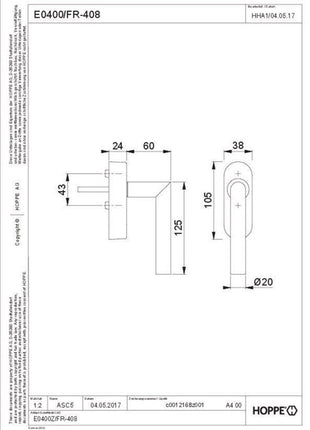 Manilla para ventana Hoppe Amsterdam E0400/FR-408 (8000460411) acero inoxidable 20-30 mm Manilla para ventana eWindow