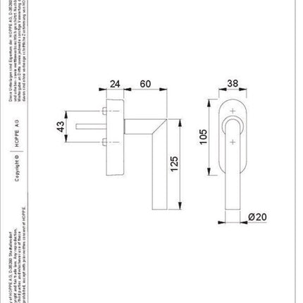 Hoppe Fenstergriff Amsterdam E0400/FR-408 ( 8000460411 ) Edelstahl 20-30 mm eFenstergriff